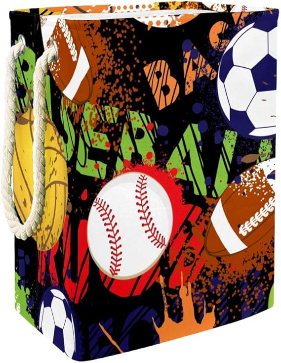 nakw88 Wäschekorb mit Sportbällen, Basketball, Fußball, Fußball