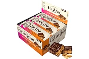 Einstein Energy Smart Snack Bars - Chocolate Peanut Butter Healthy Snacks With Protein, Real Milk Chocolate, Lion's Mane, Green Tea Extract, Caffeine, Citicoline, & L-Theanine, 100% Whole Wheat, 9 ct