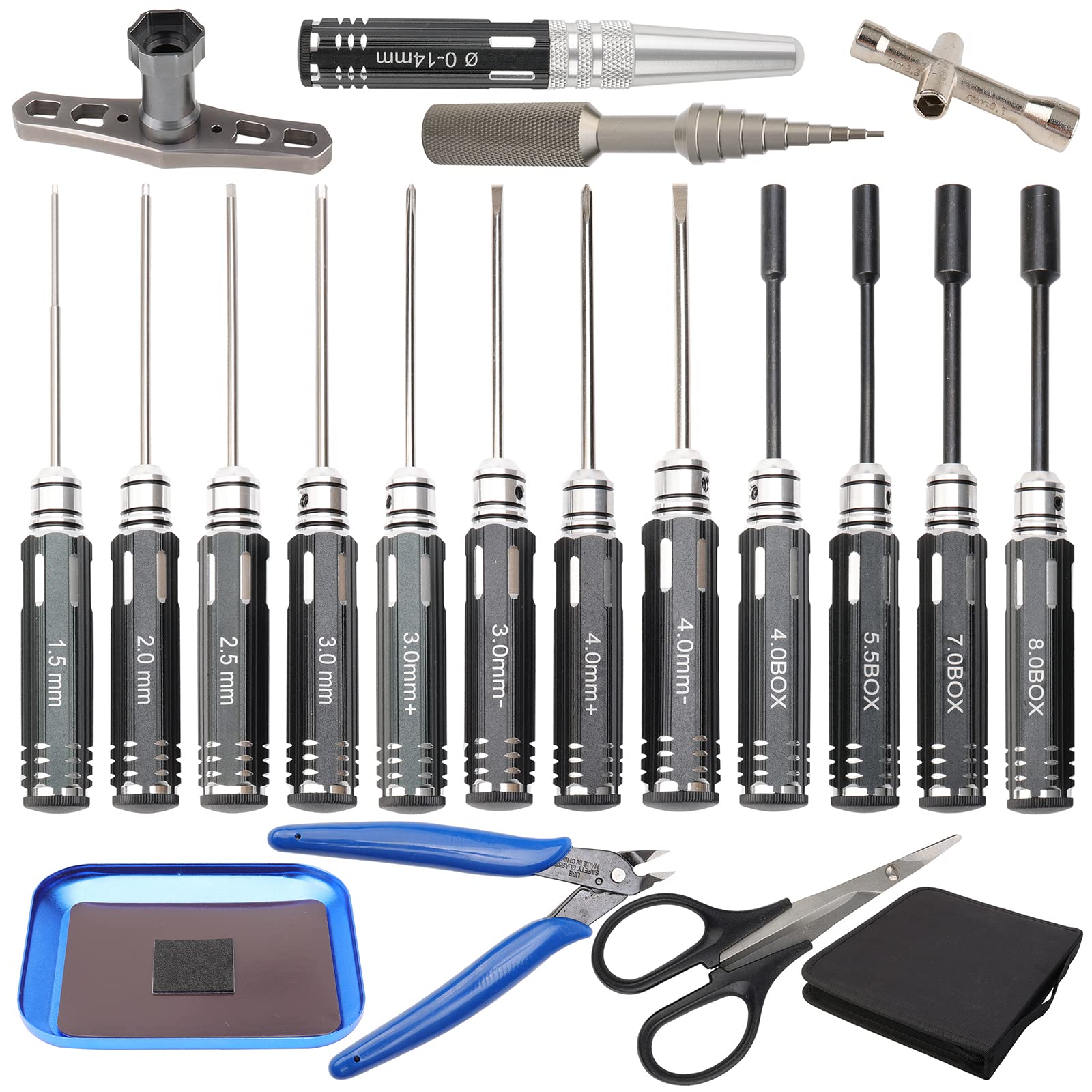 Rowiz 19 in 1 RC Tool Kits Screwdrivers Set (Hex/Flat/Phillips) Cross Wrench 17mm Wheel Hex Wrench Pliers Tool Set for RC Car Quadcopter Drone Helicopter Airplane