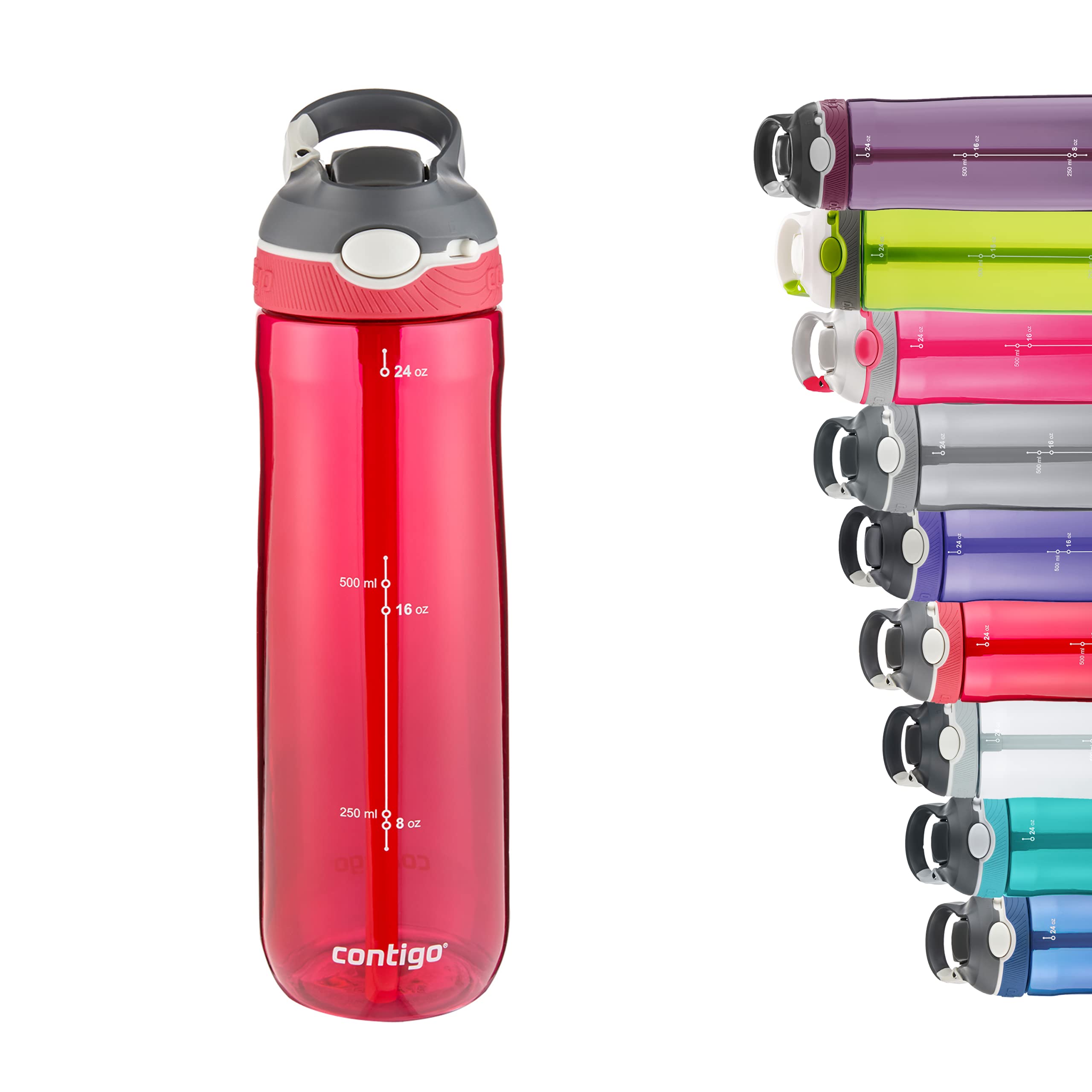 Contigo Ashland Autospout Water Bottle with Flip Straw, Large BPA Drinking Bottle, Sports Flask, Leakproof Gym Bottle, Dishwasher Safe, Ideal for Sports, Bike, Running, Hiking, 720 ml