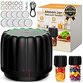 Electric Mason Jar Vacuum Sealer Kit with Wide &amp; Regular Mouth Mason Lids | 2026 Upgrade 2500mAh -80kPa 8X Freshness Long One Touch Auto-Pause Vacuum, Canning Jar Sealing for Kitchen Food Storage Black
