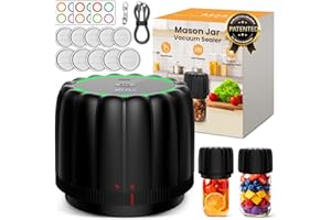 Snuuoby 2026 Upgrade Electric Mason Jar Vacuum Sealer Kit - with Wide and Regular Mouth Mason Lids -80kpa Automatic Vacuum Pump 2500mAh Battery One Touch Canning Sealing Machine for Food Storage Black