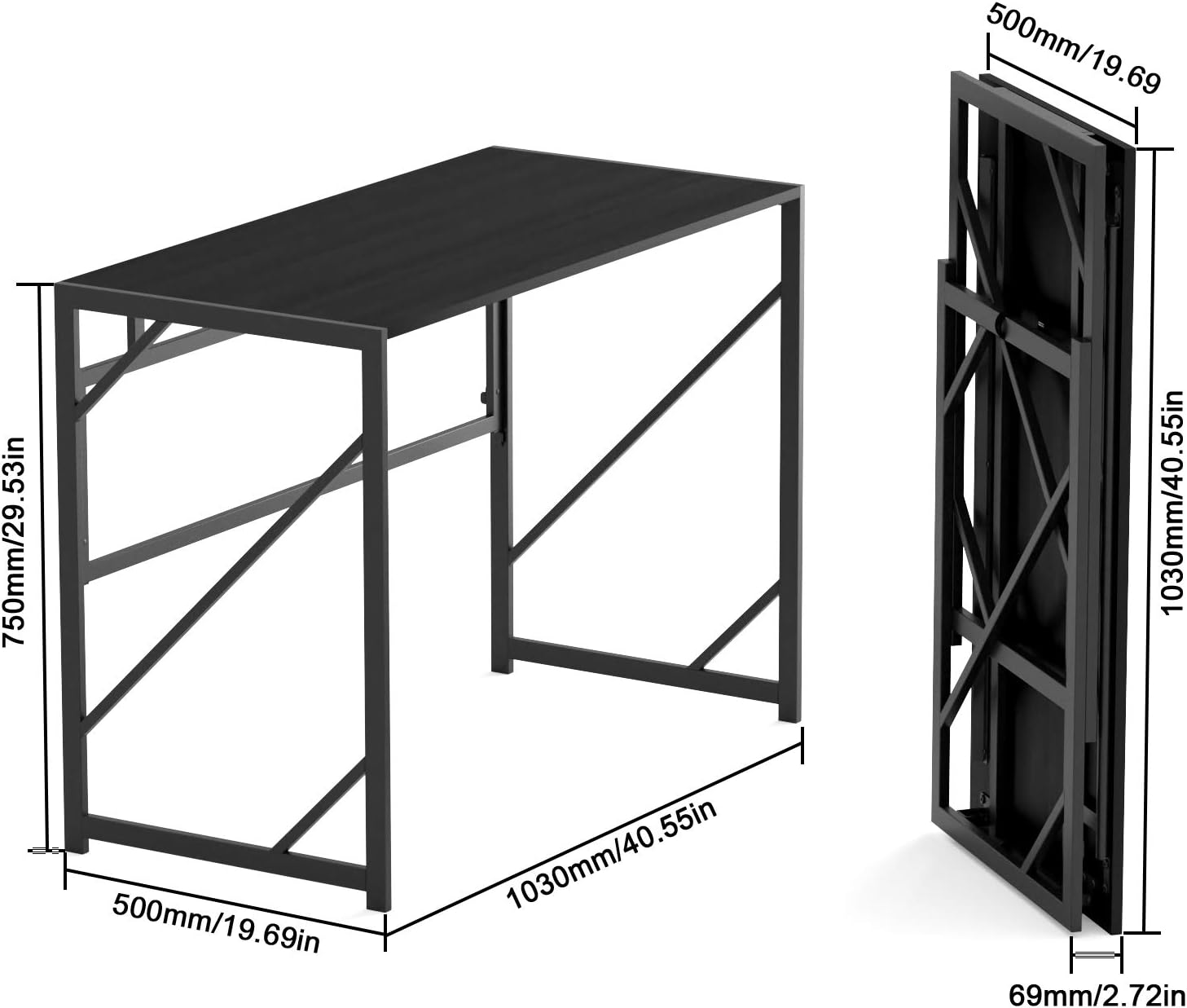 Elephance 40" Folding Computer Desk No Assembly Needed Foldable Small Home Office Desk Study Writing Desk Gaming Table for Small Space: Kitchen & Dining