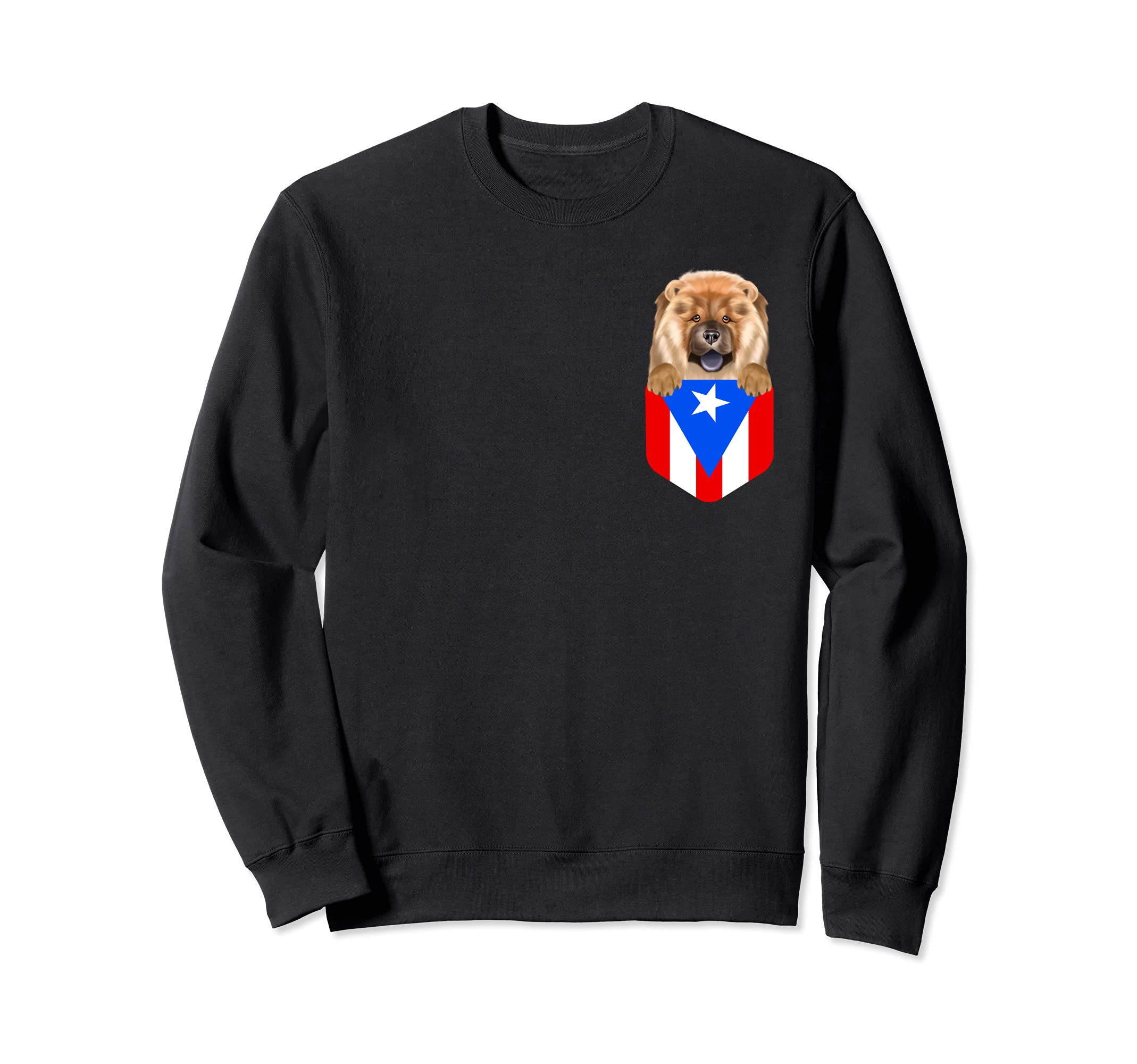 Puerto Rico Flag Chow Chow Dog In Pocket Sweatshirt