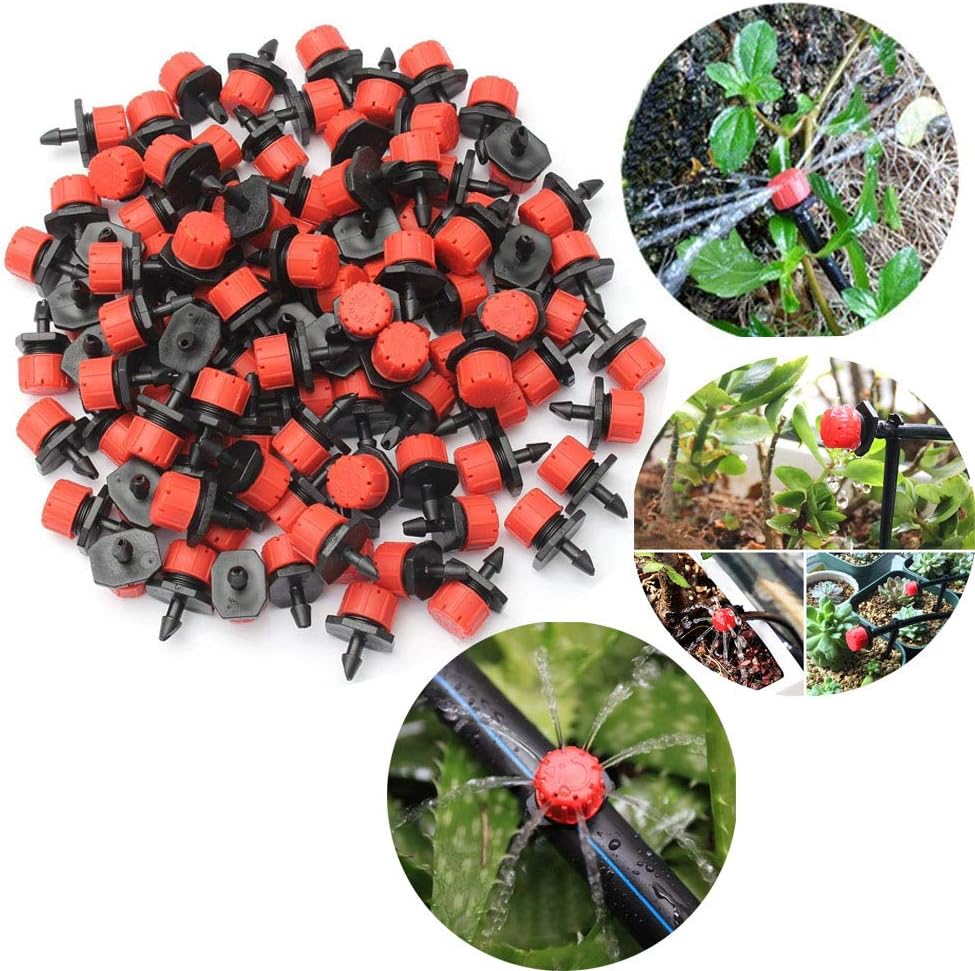 200Pcs Emitter Drippers, 8 Hole Red Adjustable Flow Gardening Drip Irrigation Equipment Gardening Accessories Micro Dripping Nozzles for for lawn, garden, herbs gardens watering, etc