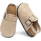 KIDSUN Toddler Suede Clogs Boys Girls Cork Footbed Slip On Mules Potato Shoes with Elastic Strap Soft Leather Comfortable Indoor Outdoor Sandals
