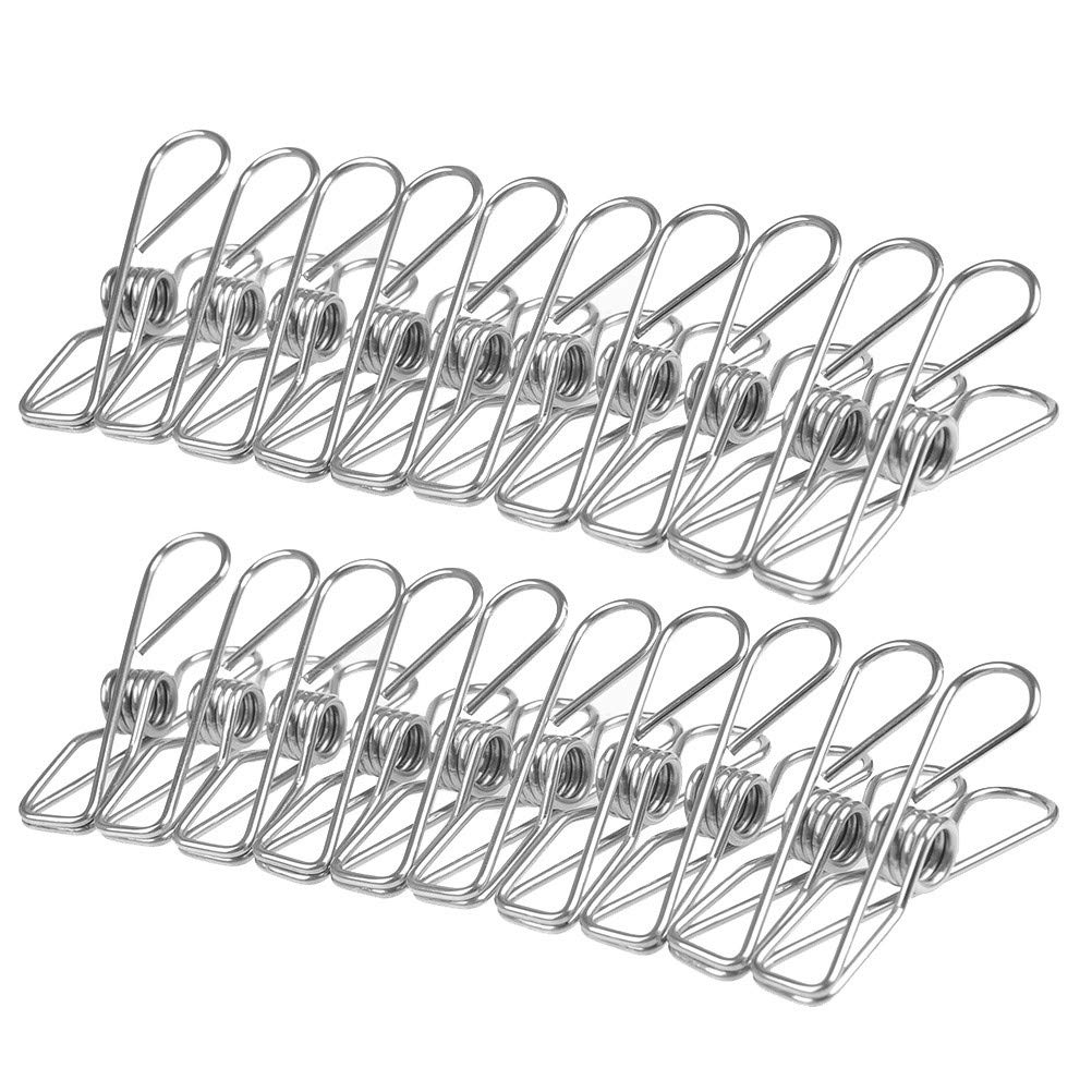 FOCCTS Steel Clothes Pegs, 60Pcs Stainless Steel Clothes Clips Laundry Hanging Clothesline Clips for Clothes, Paper Files, Snacks Sealing