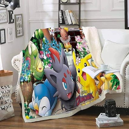 Amazon Co Jp 毛布ポケモンゲームピカチュウパターンソフトフリーススローブランケットぬいぐるみ暖かい寝具キルトシェルパホームブランケット A 150 0cm ホーム キッチン