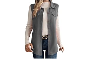 YRAETENM Womens Corduroy Vests Ribbed Collared Lightweight Jackets Casual Sleeveless Button Down Outerwear Fall Vest Coat