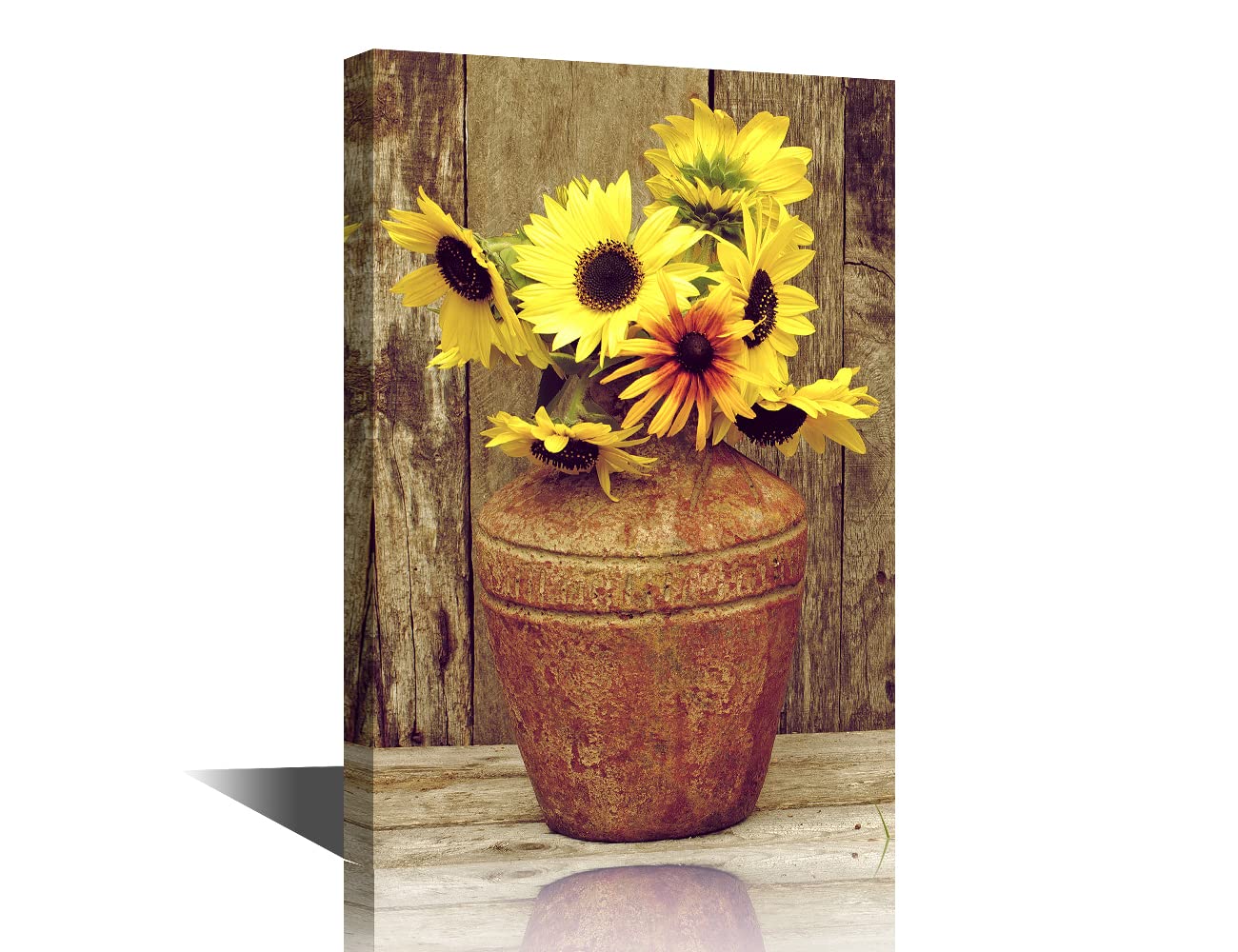 Rustic Yellow Sunflower in Brown Vase Farmhouse Flowers Canvas Wall Art Prints Picture Photo Painting for Living Room Bedroom Decor Home Decor Framed Paintings to Hang on Walls 16x24inch — image 1