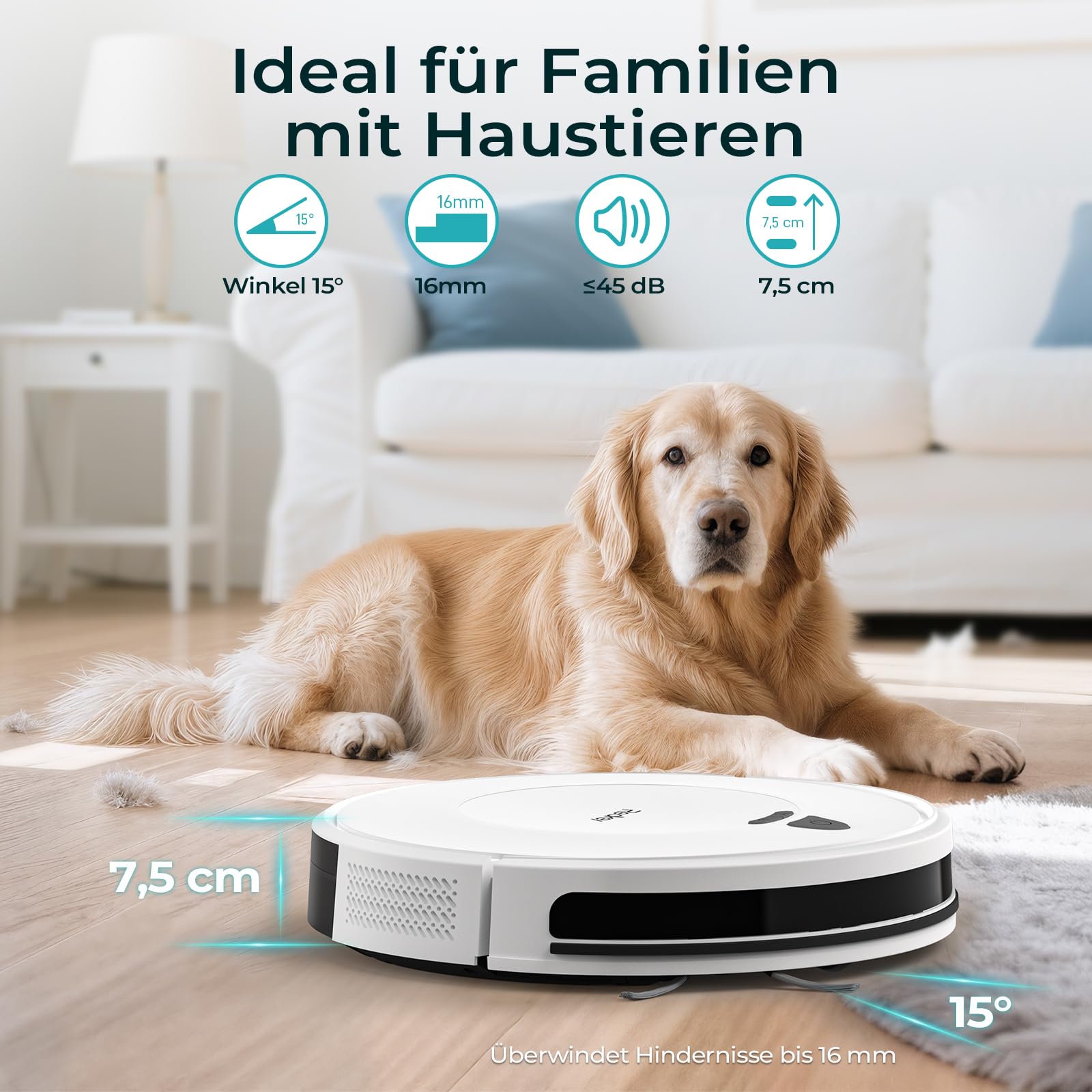 Redkey E6 Saugroboter mit 7000 Pa Saugkraft, Dynamische Navigation, Bis zu 170 Min Laufzeit, Roboterstaubsauger mit Ladestation, Fernbedienung und APP, Ideal für Tierhaare,Teppich,Hartboden 2