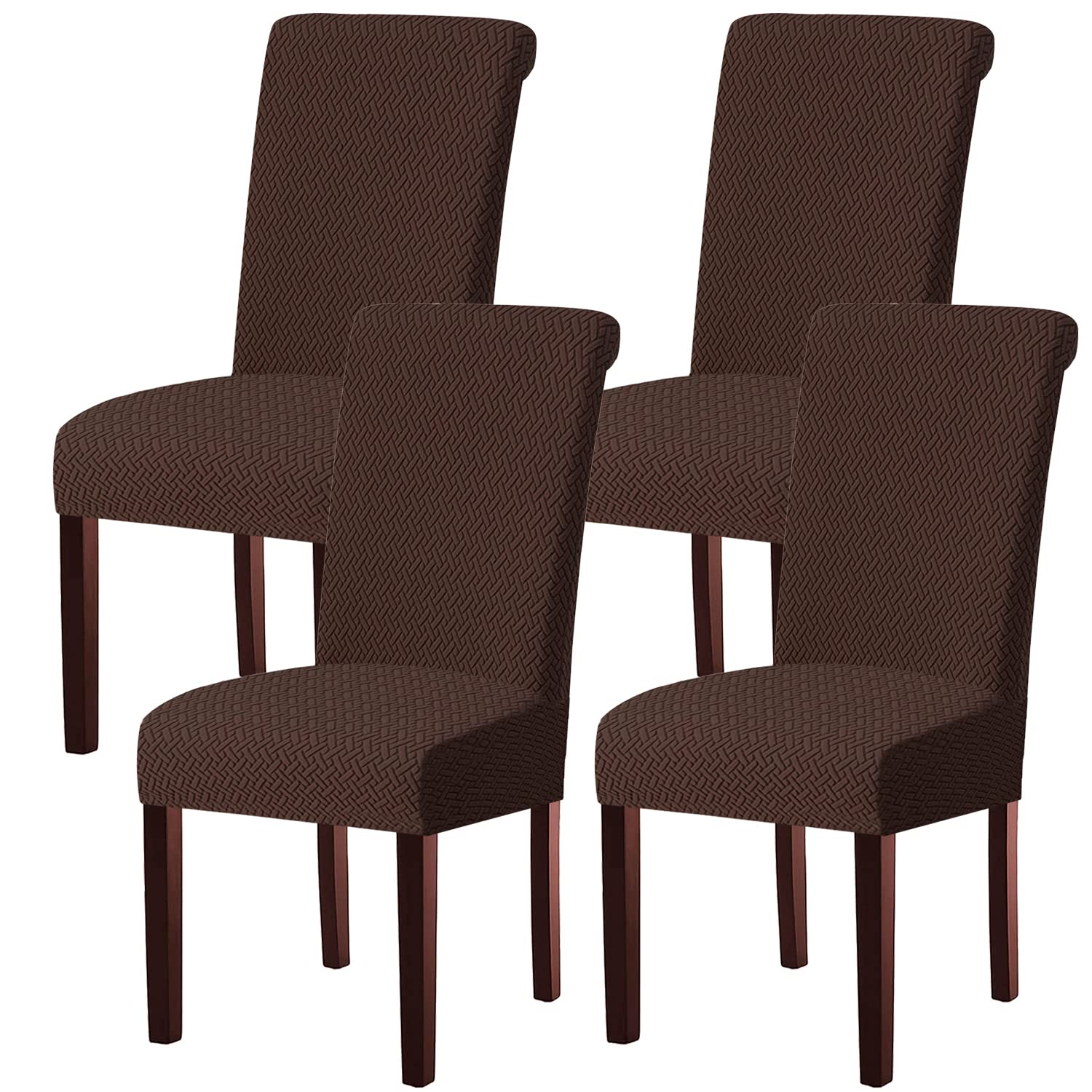 KELUINA Stretch Jacquard kitchen Dining Room Chair Covers,Removable Chair Seat Covers for Dining Chairs Set of 1/2/4/6,Parsons Chair Protector Decoration Covers(Brown,4 Pcs)