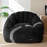 MAXYOYO Giant Bean Bag Chair, Oversized Bean Bag Couch for Adults and Kids, Faux Fur Shell-Shaped Large Chair with Filler, Stuffed Big Accent Sofa Lounge Floor Sofa for Gaming, Reading, Black