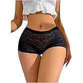 OYOANGLE Women's Lace Sheer Boyshorts Underwear Mid Rise Comfy Breathable Panties