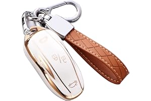 Cacacar for Tesla Model X Key Fob Cover with Keychain, Full Cover Protection Key Fob Case Premium Soft TPU Smart Remote Key Holder (Ivory)