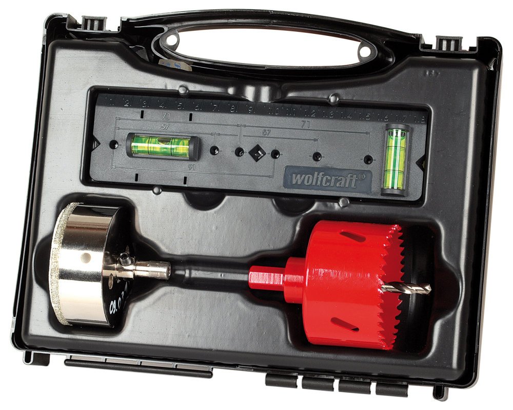 wolfcraft "Sockets" Hole Saw Set, 3 Pcs. I 5981000 I for Drilling Ø 68 mm Holes in Wood, Plastics, Metals, Drywall Materials and Tiles or Glazed Tiles