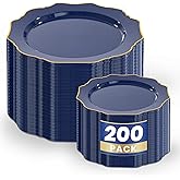 WDF 200pcs Blue Plastic Plates - Navy Blue Plates Disposable - Heavy Duty Plastic Plate for Weddings/Parties/Birthday/Passover
