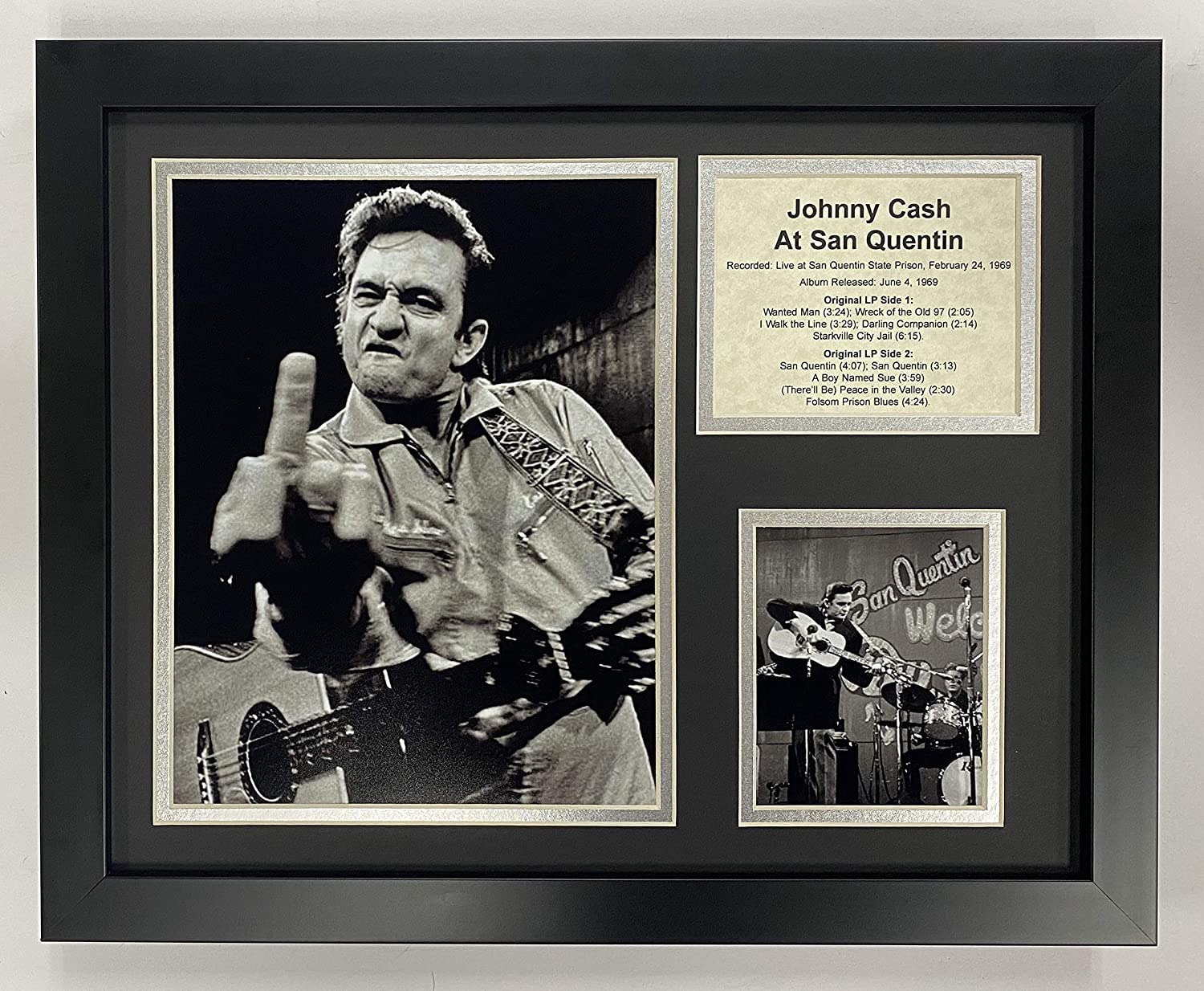 Legends Never Die Johnny Cash at San Quentin Collectible | Framed Photo Collage Wall Art Decor - 12"x15"