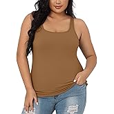V FOR CITY Plus Size Tank Top for Women with Shelf Bra Adjustable Wide Strap Camisole Summer Basic Cotton Udershirts 1X-5X