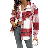 Trendy Queen Womens Flannel Shacket Casual Jacket Plaid Button Down Long Sleeve Shirt Fall Winter Outfits