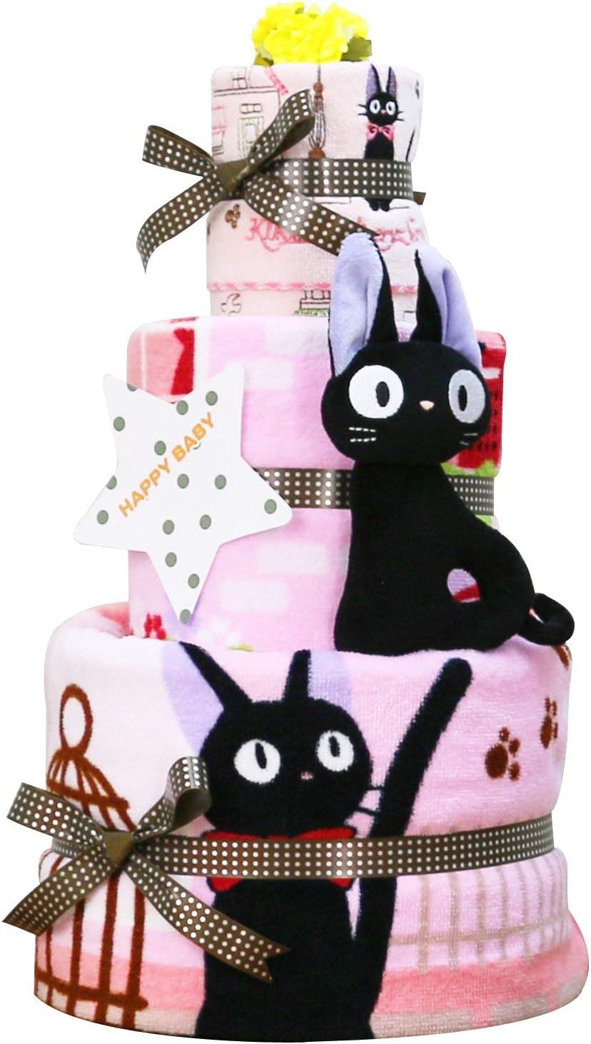 出産祝い スタジオジブリ 魔女の宅急便 ジジ 名入れ刺繍 3段 おむつケーキ 男の子 女の子 パンパーステープタイプｓサイズ おむつケーキ ベビー マタニティ 通販 Amazon