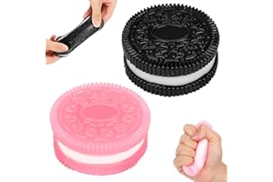 ANPOLE 2Pcs Taba Squeeze Toys for Stress Relief, Ultra-Soft Squishy Fidget Toys, Kawaii Dessert Decompression Venting Sensory Toys, Cute Biscuit Fufu Anxiety Relief - Black & Pink
