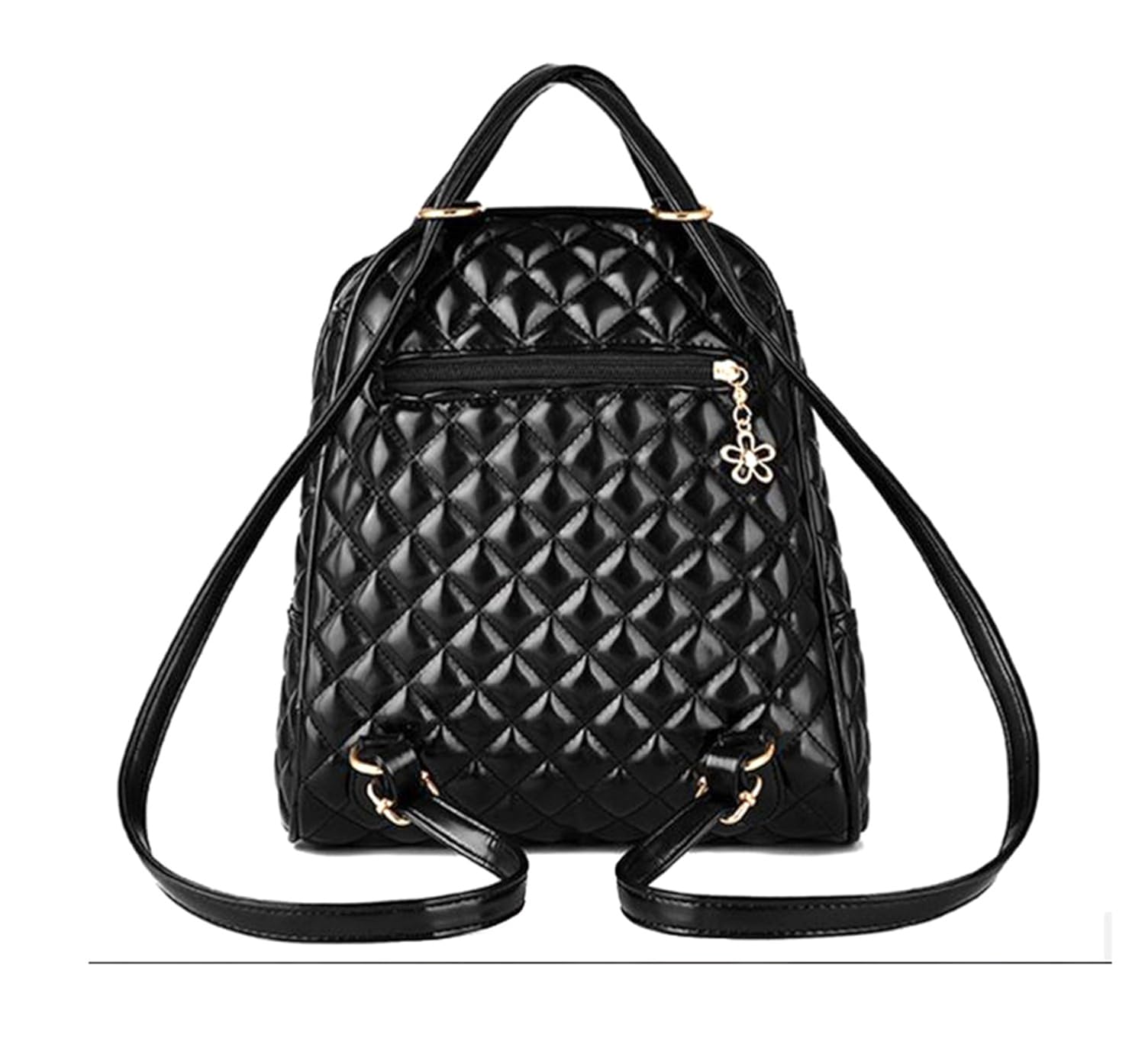 di grazia women's 2 way convertible backpack handbag (black-quilted-teddy-backpack, black)