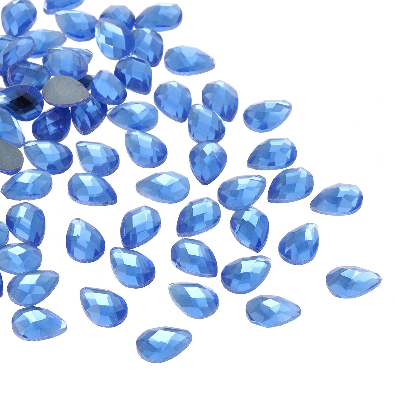 PATIKIL Acrylic Teardrop Gems, 50 Pcs 14x10mm Flat Back Teardrop Rhinestones Plastic Gems for Jewelry Making DIY Craft, Blue