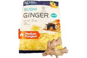 ROYAL SEAFOOD DISTRIBUTION RSD Premium Pickled Sushi Ginger - 2 lb White Gari - Japanese Pickled Ginger for Sushi - Vegan, Kosher, Gluten Free - Sushi Ingredients and Toppings - Organic, Sugar-Free Ginger Slices for Asian Food
