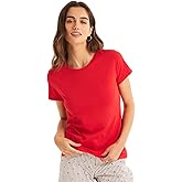 Nautica Women's Classic Fit Solid Crew-Neck Sustainably Cotton-Knit T-Shirt, BrightRed, L