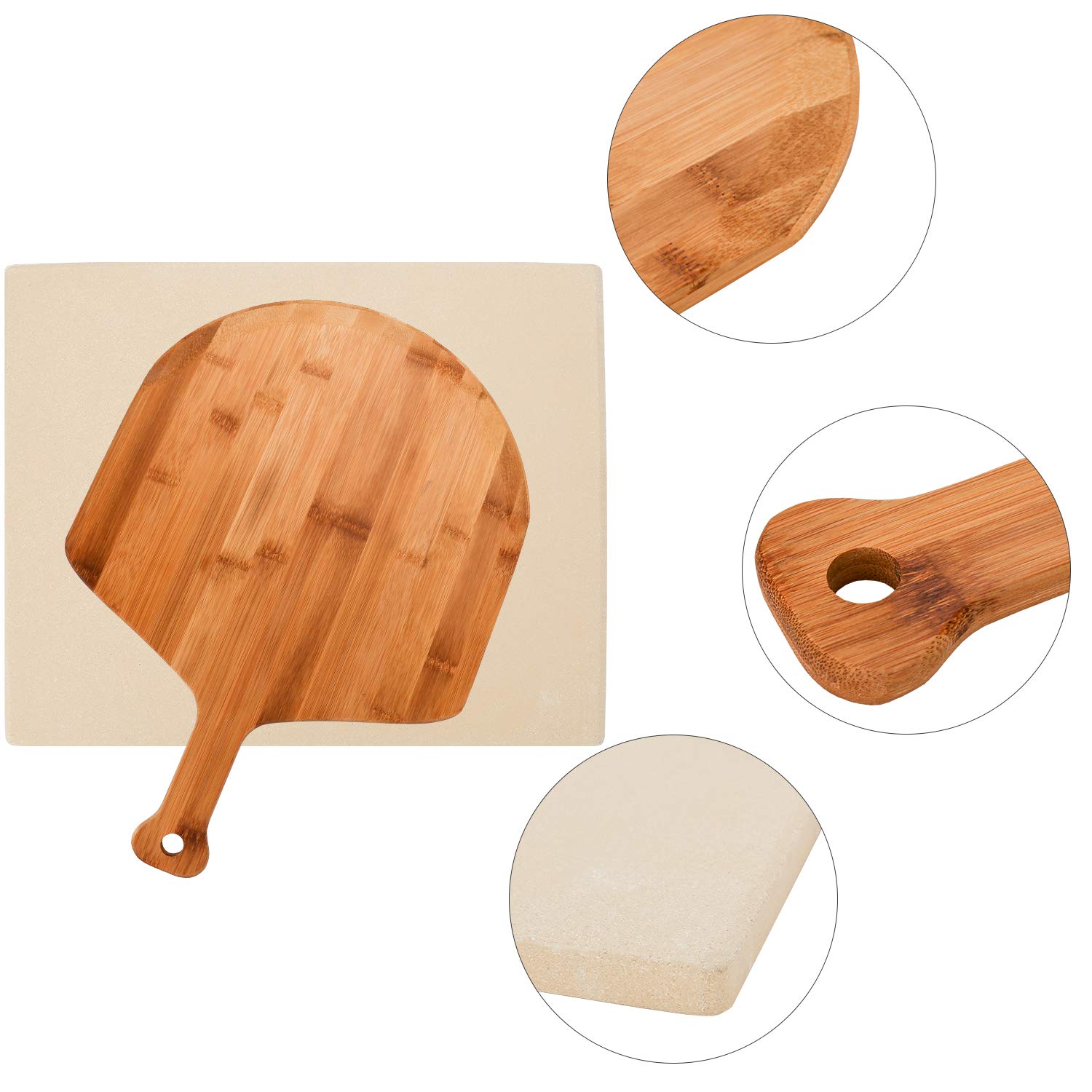 Forni per pizza Pala per Pizza in Legno di bambù wolketon Pietra per Pizza  1,5 cm per Forno e Grill incl Mattone per Pane Resistente al Calore 38 x 30  x 1,5