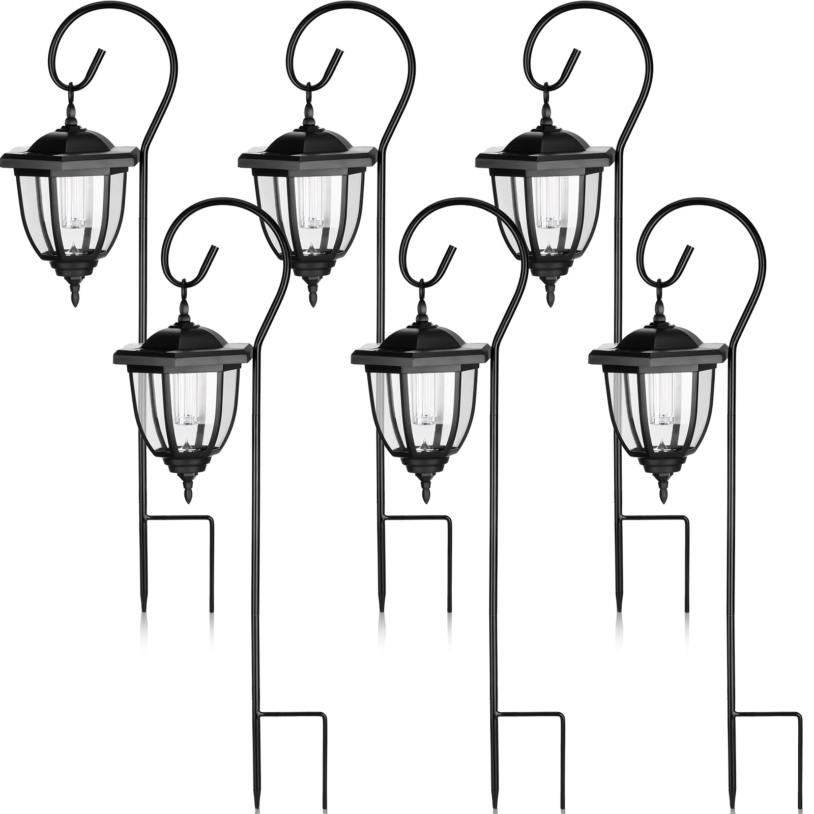 Photo 1 of **MISSING ONE**Retisee 6 Pcs 34" Hanging Solar Lantern Lights with Dual Use Shepherd Hooks Outdoor LED Garden Lanterns Decorative Waterproof Pathway Solar Coach Lights for Garden Patio