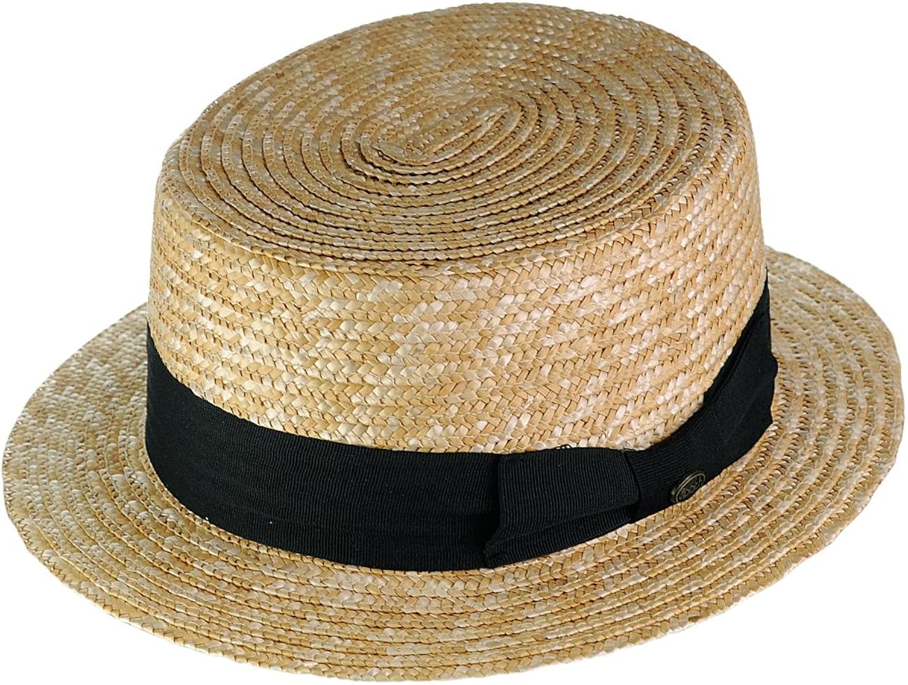 NYFASHION101 Unisex Grosgrain Ribbon Straw Skimmer Boater Hat, Black