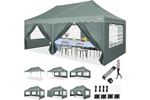 HOTEEL 10x20 Pop Up Canopy Tents for Parties, Outdoor Tent with 6 Sidewalls & 4 Sandbags & Wheeled Bag, Easy Setup for Wedding, Commercial, Patio Events, Party -Waterproof and UV50+, Grey