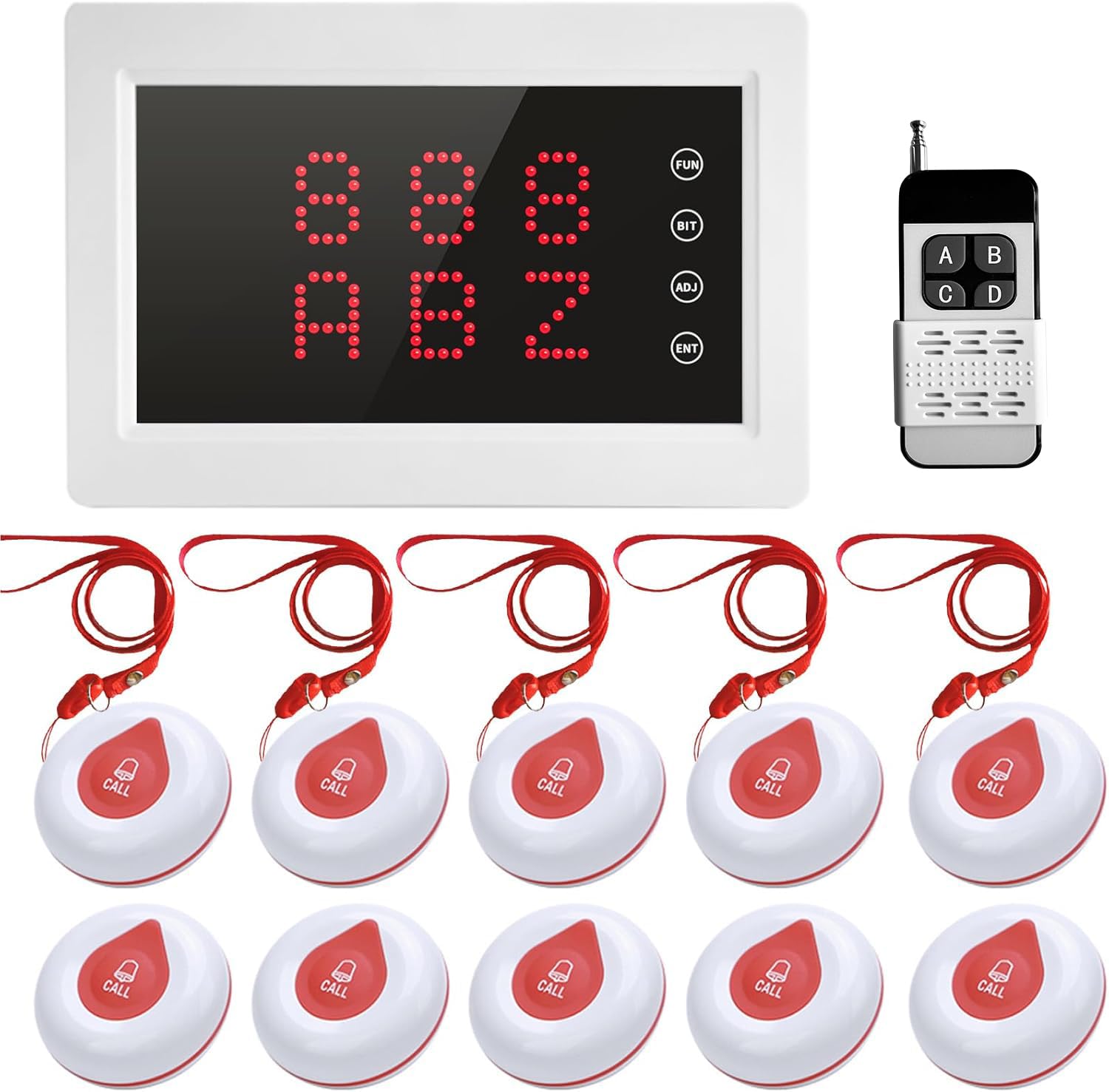 WNKRUN Wireless Caregiver Pager 400m Elderly Alarm Call Button Alarm for Elderly with 1 Display Receiver and 10 Waterproof Call Buttons for Nursing Emergency Home Clinic