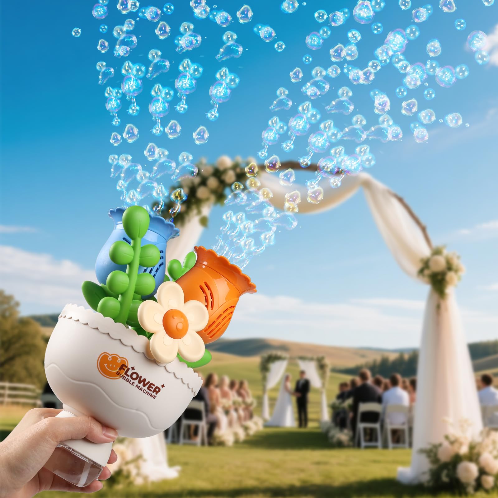 Photo 1 of **MISSING AN ASEEMBLY PIECE*** Wdebay Flower Bubble Machine, Battery Operated Bubble Wands for Birthday Wedding Party Favor, Christmas Toy for Kids Toddlers Ages 3 4 5 6 7 8 Girls Rechargeable Automatic Bubble Blower