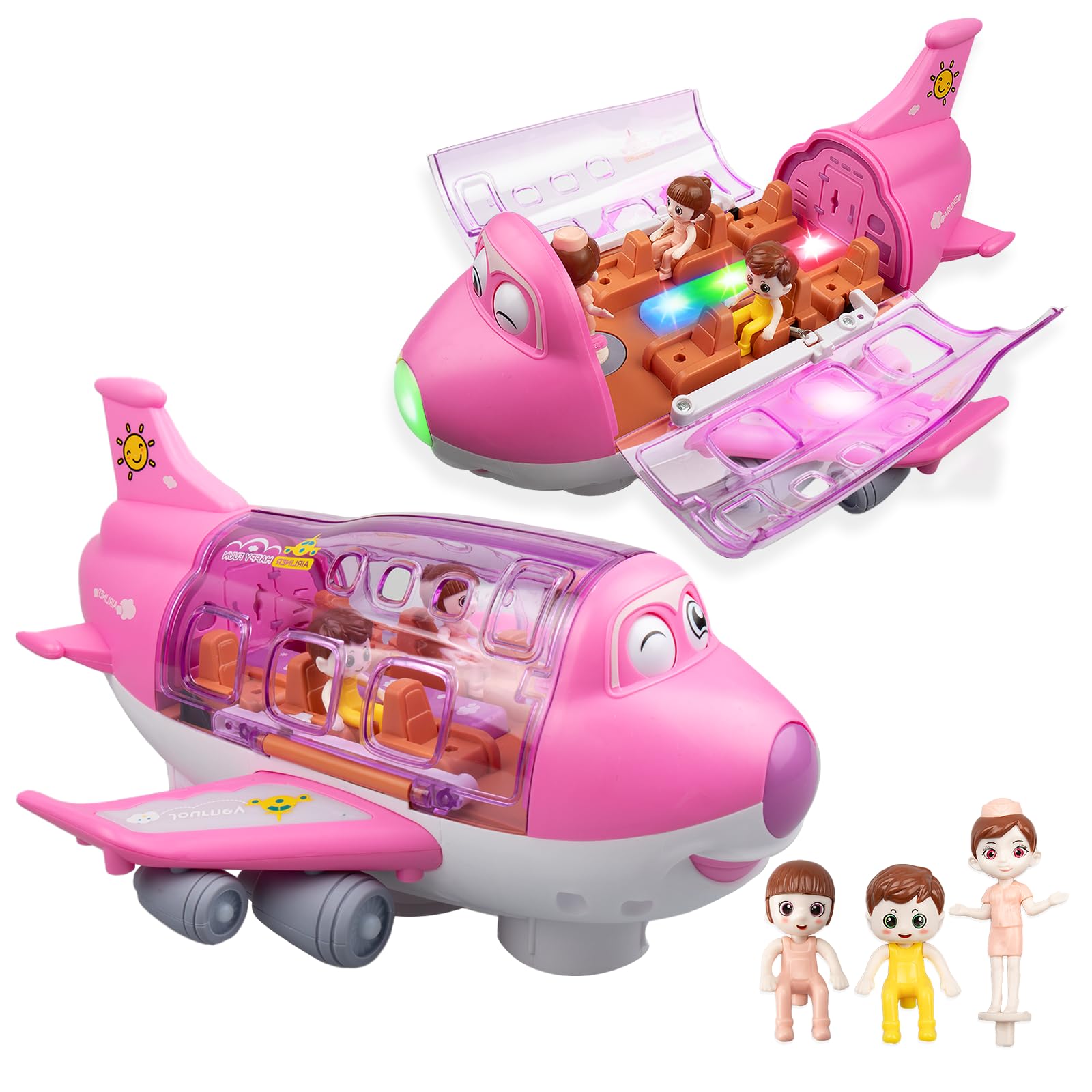 victob Aeroplane Toys for Toddlers, Bump and Go Action Air Plane with LED Flashing Lights & Sounds, Plane Toy for 3 4 5 6 Year Old Boys Girls Birthday Gift (Pink)