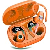 Wireless Earbuds Bluetooth 5.3 Headphones Sport, 50H Stereo Ear Buds LED Display, 2025 Bluetooth Earbuds with 4 ENC Noise Canceling Mic, IP7 Waterproof Earphones with Earhooks for Running, Pumpkin