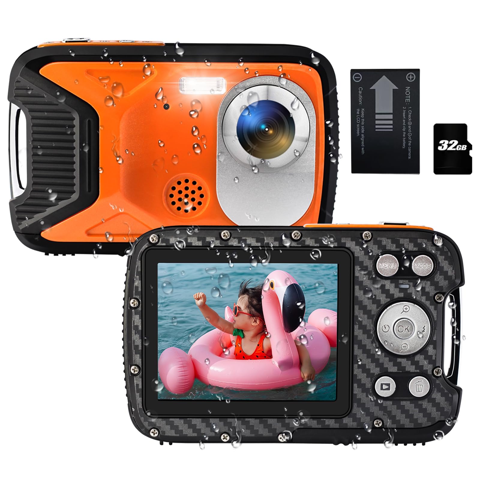 Waterproof Digital Camera 17FT 30MP Small Underwater Cameras with a Battery and 32GB Micro Card,Waterproof Camera for Snorkeling Fill Light Compact Cameras