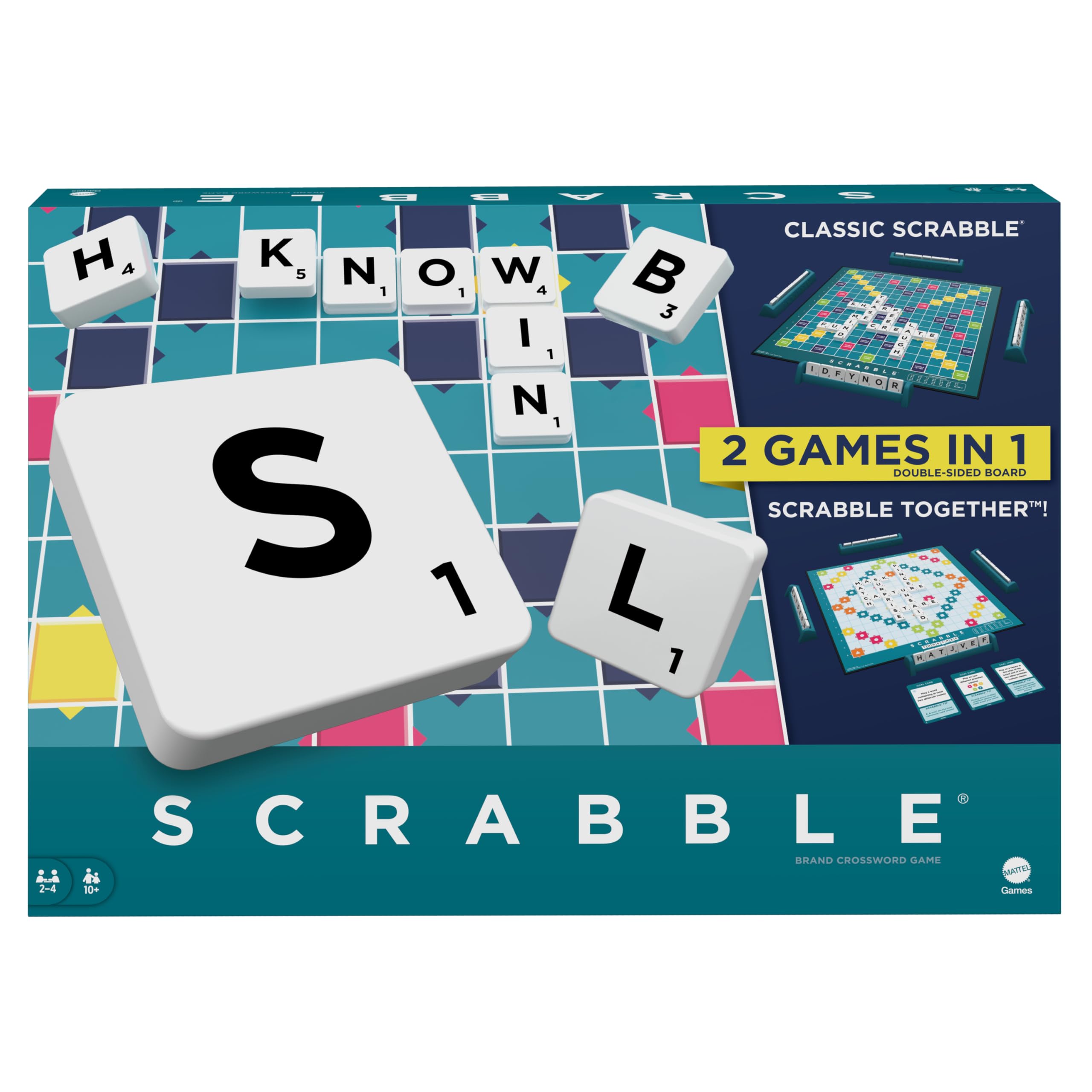Mattel Games Scrabble Board Game, Family Word Game with Two Ways to Play, includes 50 Goal Cards that Teach Scrabble Basics for 2-4 Players, UK Version, HWD43 — image 1