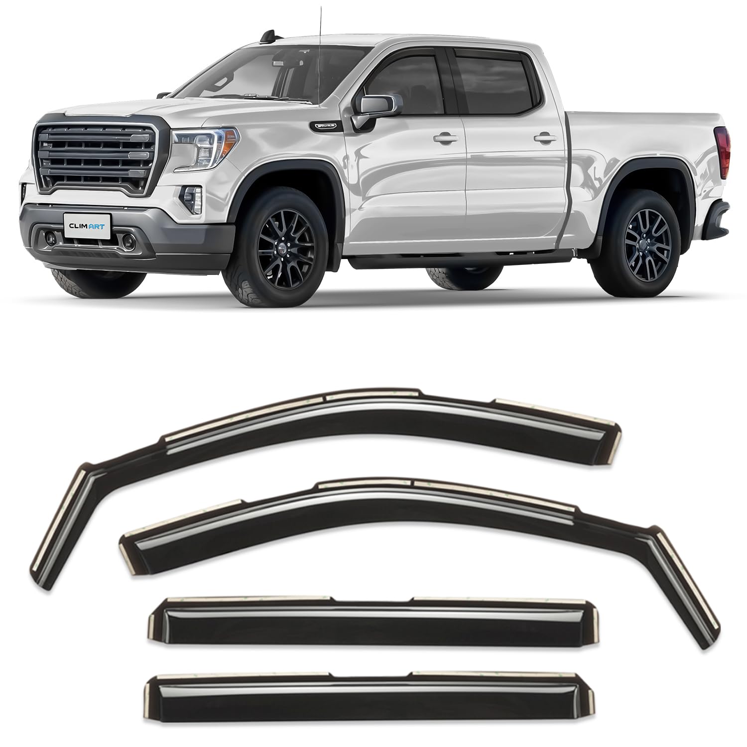 Photo 1 of CLIM ART in-Channel Incredibly Durable Rain Guards for GMC Sierra 1500 2019-2025 Crew Cab,Original Window Deflectors,Vent Deflector,Vent Window Visors,Truck Accessories,4pcs-619003LPv