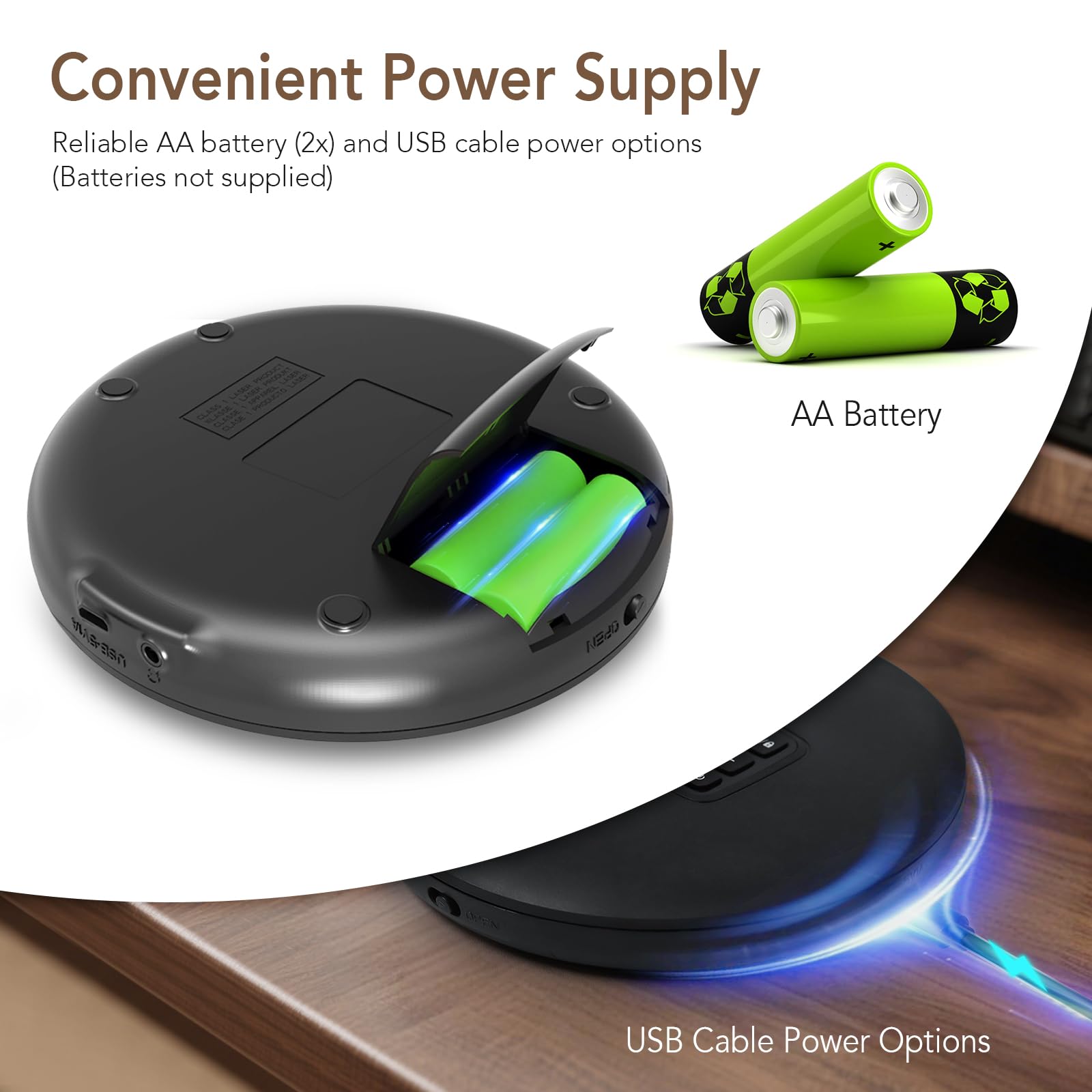 HOTT C204 Basic Portable CD Player with Anti-Skip Protection - AA Battery Powered, Compact CD Players MP3/CD-R Compatible, Built-in Headphones & AUX Output for Car, Home, Trave Multiple cd Players