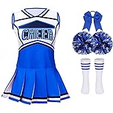 AGCOAH Girls Cheerleading Costume Classic Kids Cheerleader Uniform 5PCS Cheer Outfit Halloween Cosplay