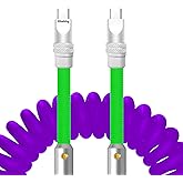 chubbycable Curly Colorblock Chubby 240W Coiled USB C Cable Braided Silicone Retractable Fast Charging Cable Compatible with iPhone 17-15 Series, Purple+Light Green, Type-C to Type-C, 2.29FT-3.6FT