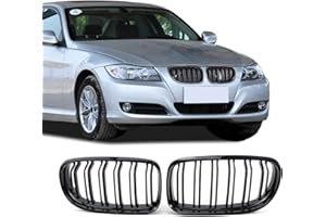BDBO Front Grille Double Slats Front Grill for BMW E90 328i 318i 320i 323i 325i 330i 335i 2009-2011 - Front Kidney Grille (ABS Glossy Black)