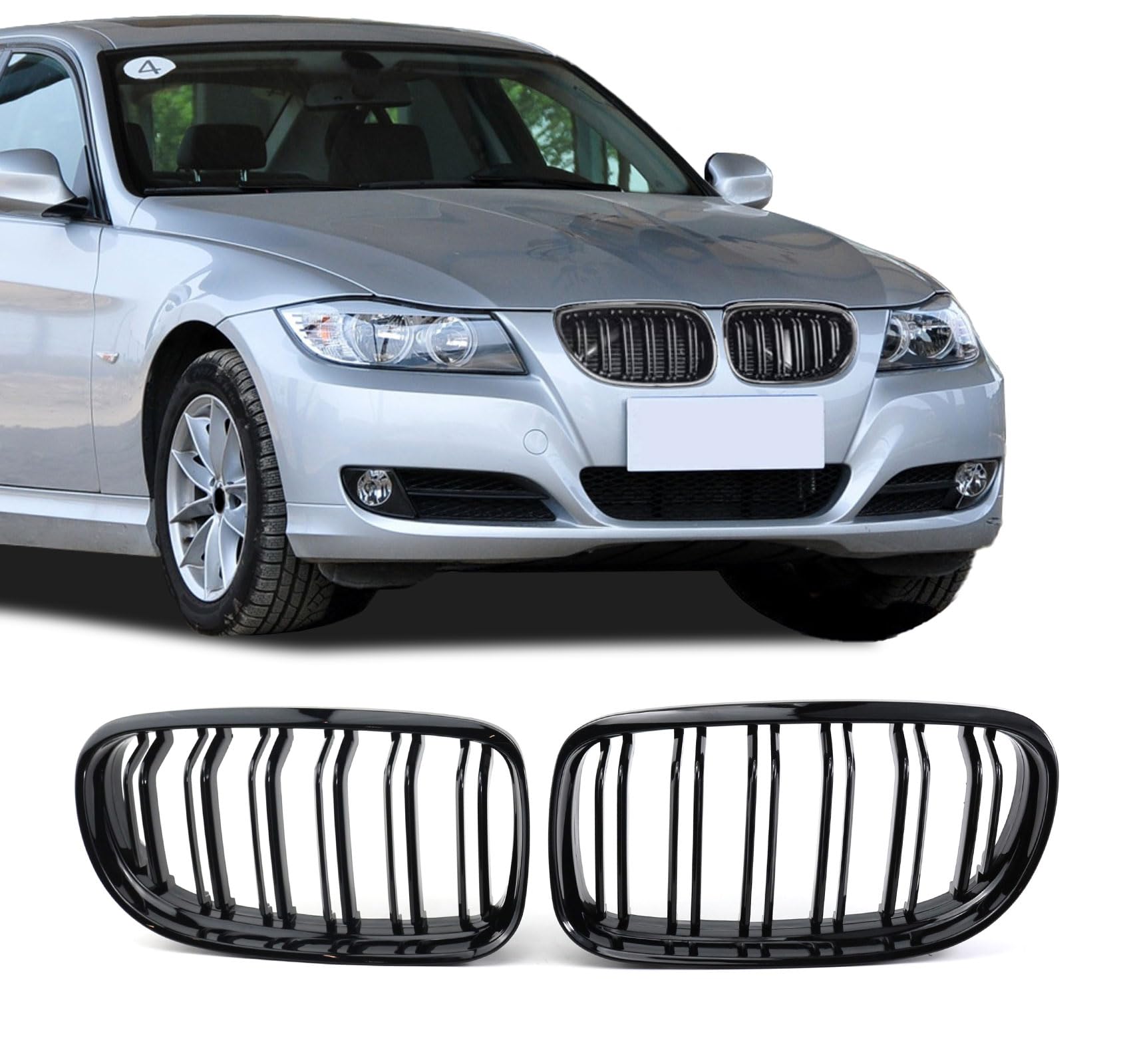Photo 1 of ***missing one***BDBO Front Grille Double Slats Front Grill for BMW E90 328i 318i 320i 323i 325i 330i 335i 2009-2011 - Front Kidney Grille (ABS Glossy Black)