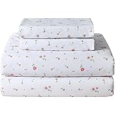 Softan Pink Floral Full Sheet Set Flower Printed Bed Sheets Double - 4 Piece Microfiber Patterned Fitted Bed Sheets with 15" Deep Pocket & Straps, Cozy Cute Pink Sheets and Pillowcase Set