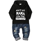 YALLET Toddler Baby Boy Clothes, Long Sleeve Letter Hoodies Top+Ripped Denim Pants 2pcs Fall Winter Outfit Sets