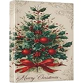 3 Ring Binder Christmas Tree Pine Branches Bow Old 1.5 inch Binders Three Ring Binders with Clipboard Fit 8.5'' x 11'' Paper 3 Interior PVC Clear Pockets for Office Supplies