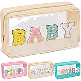 Chenille Letter Clear Makeup Bag with Zipper and Waterproof Nylon